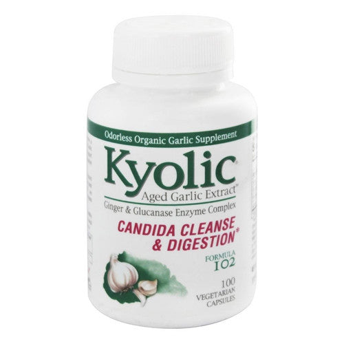 Kyolic Aged Garlic Extract Candida Cleanse and Digestion Formula 102 Vegetarian Supplement Capsules, 100 Ea